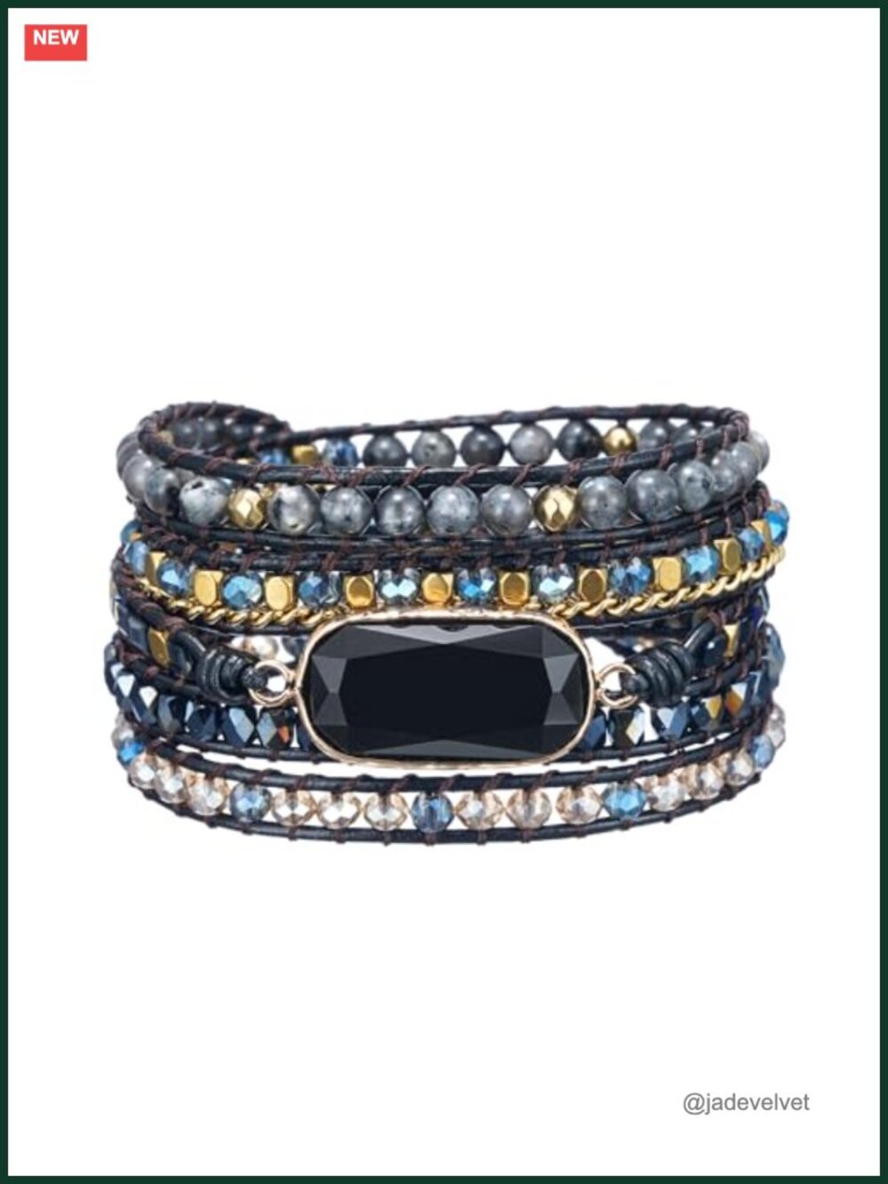 Boho Wrap Bracelet Natural Stone Crystal Leather Adjustable Sliding Knot